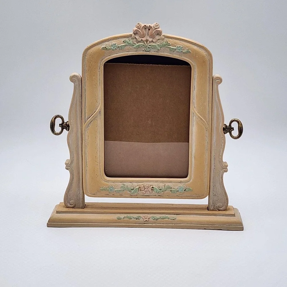 Vintage Distressed Swivel Picture Frame Ornate Floral Wood Frame Shabby Chic